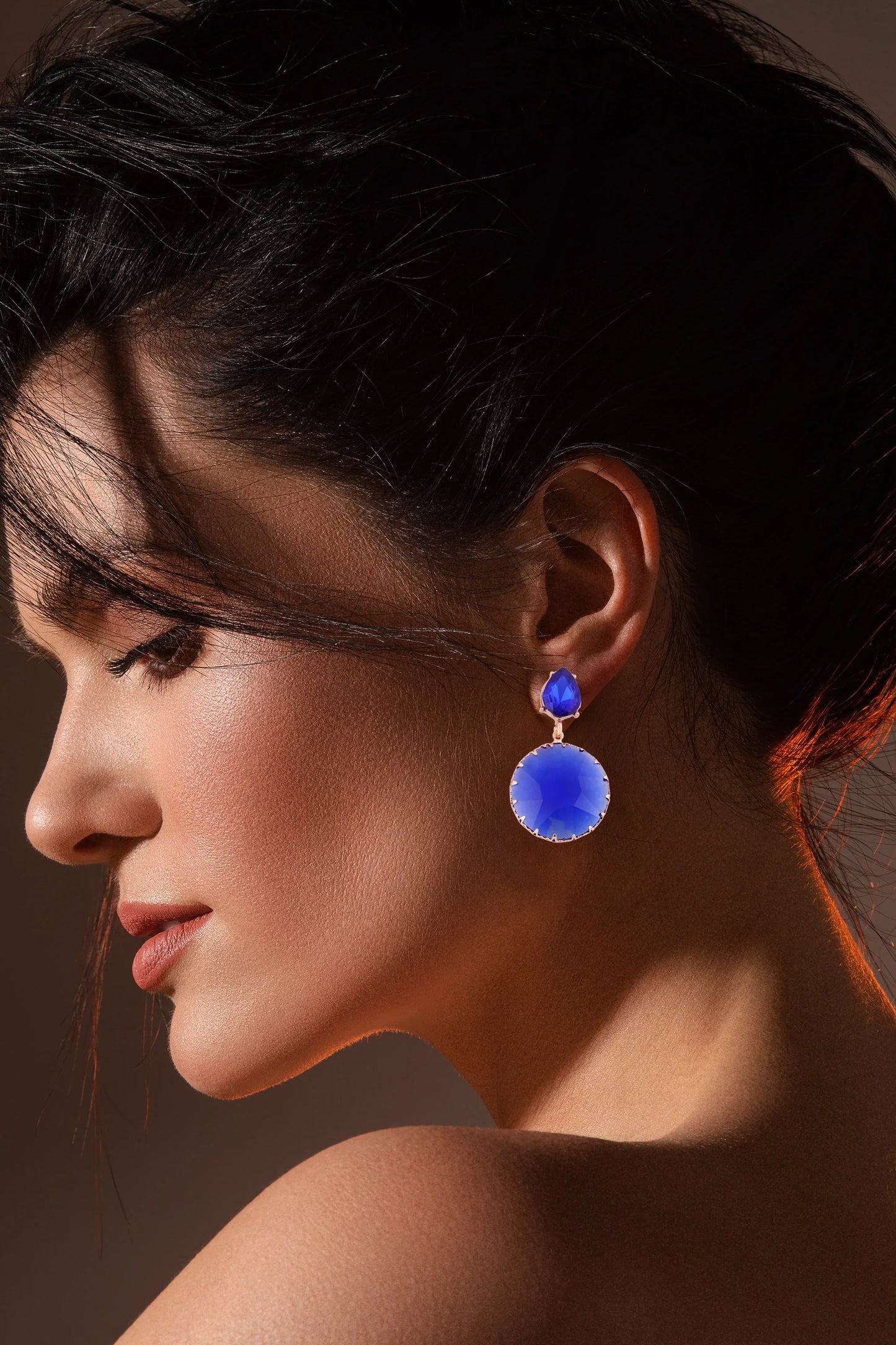 Royal Blue Statement Drop Earrings with Teardrop Accent - Amulya Gems