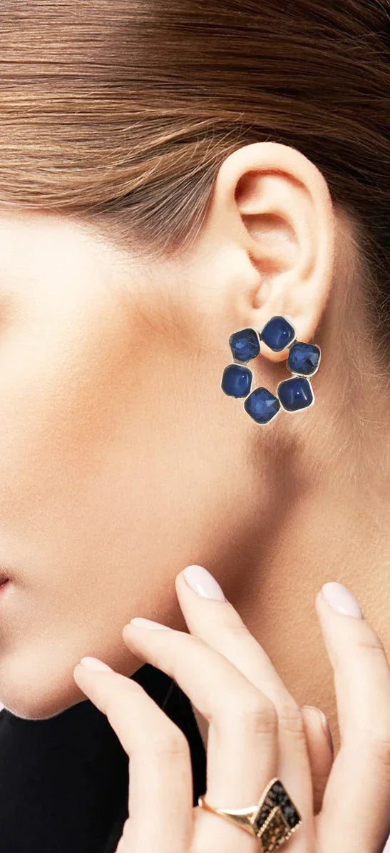 Blue Glamour Stud Earrings - Amulya Gems