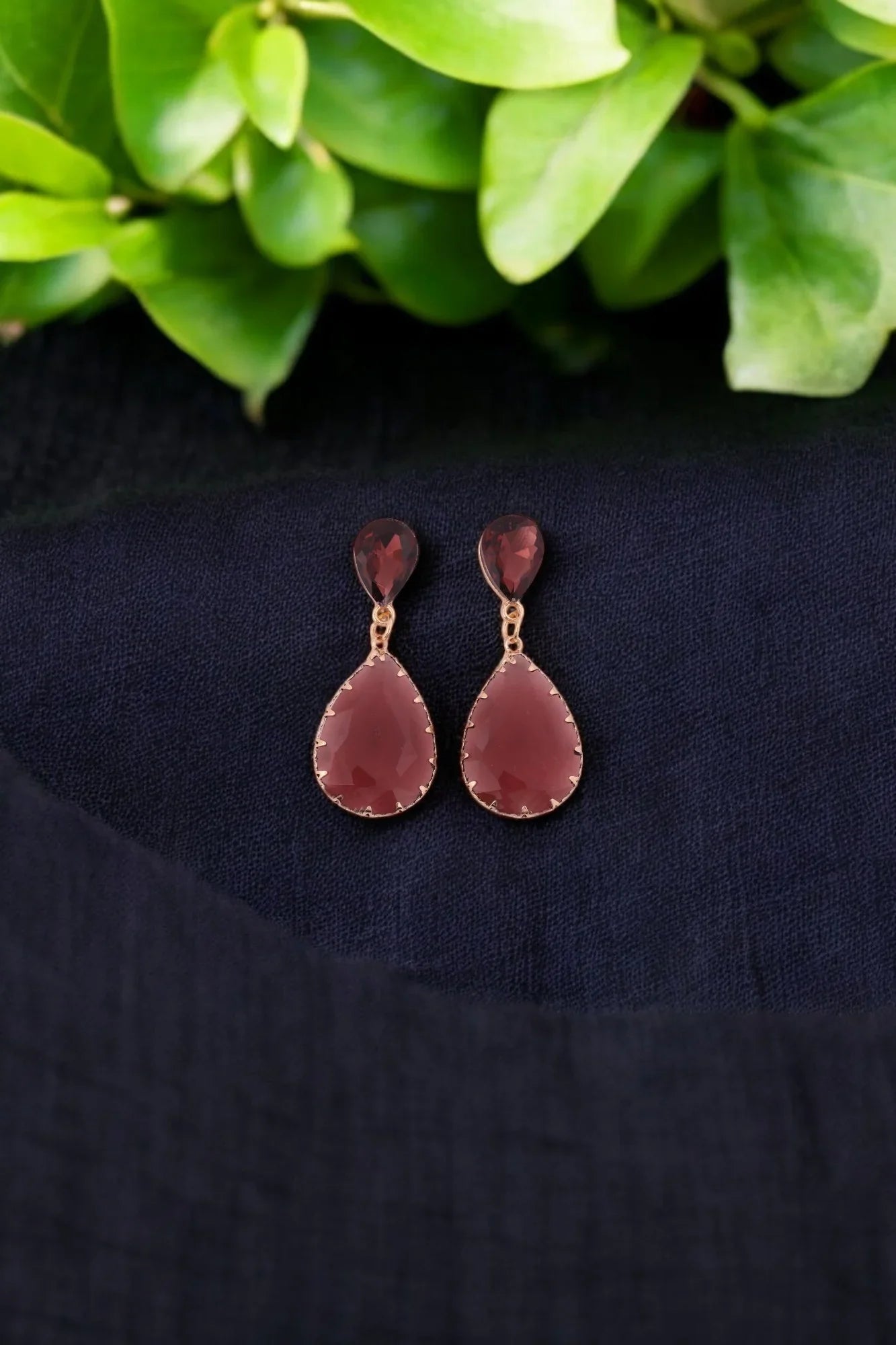 Rose Gold Plated Garnet Drop Earrings - Amulya Gems