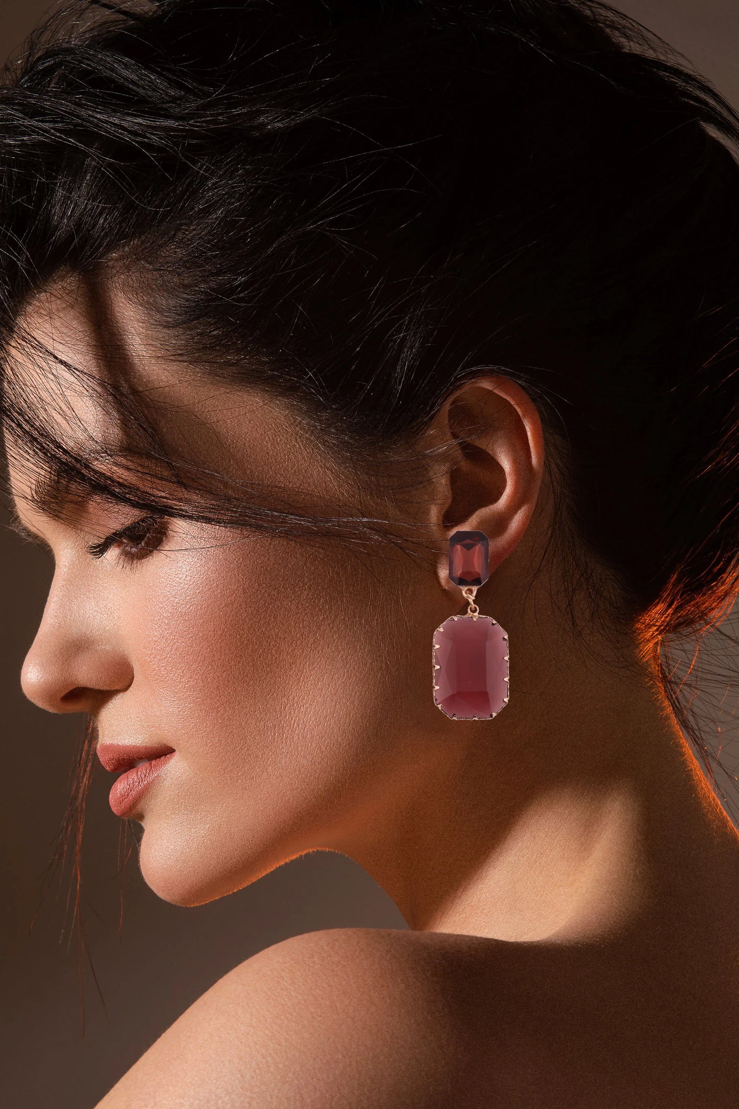 Elegant Purple Crystal Drop Earrings - Amulya Gems