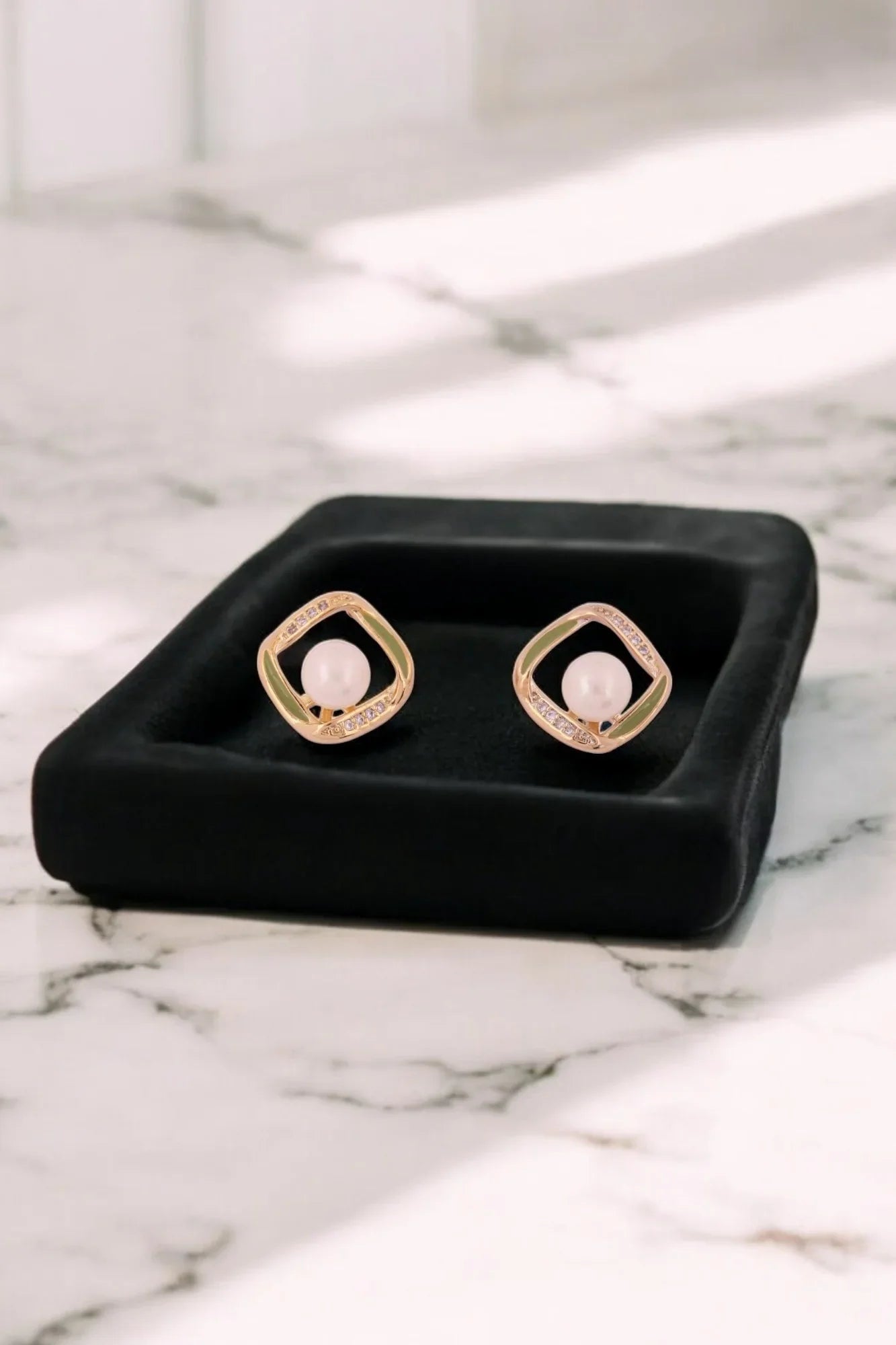 Graceful Pearl & Enamel Gold-Toned Stud Earrings - Amulya Gems