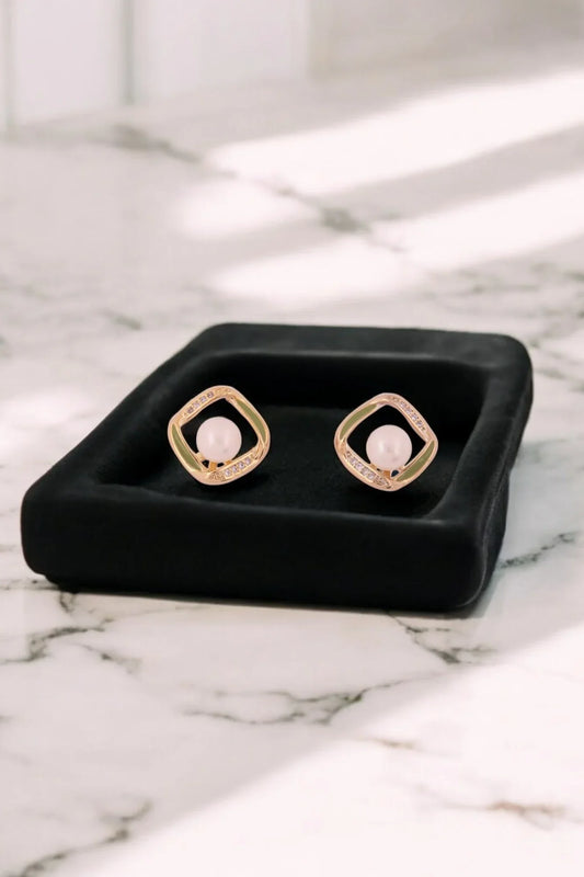 Graceful Pearl & Enamel Gold-Toned Stud Earrings - Amulya Gems
