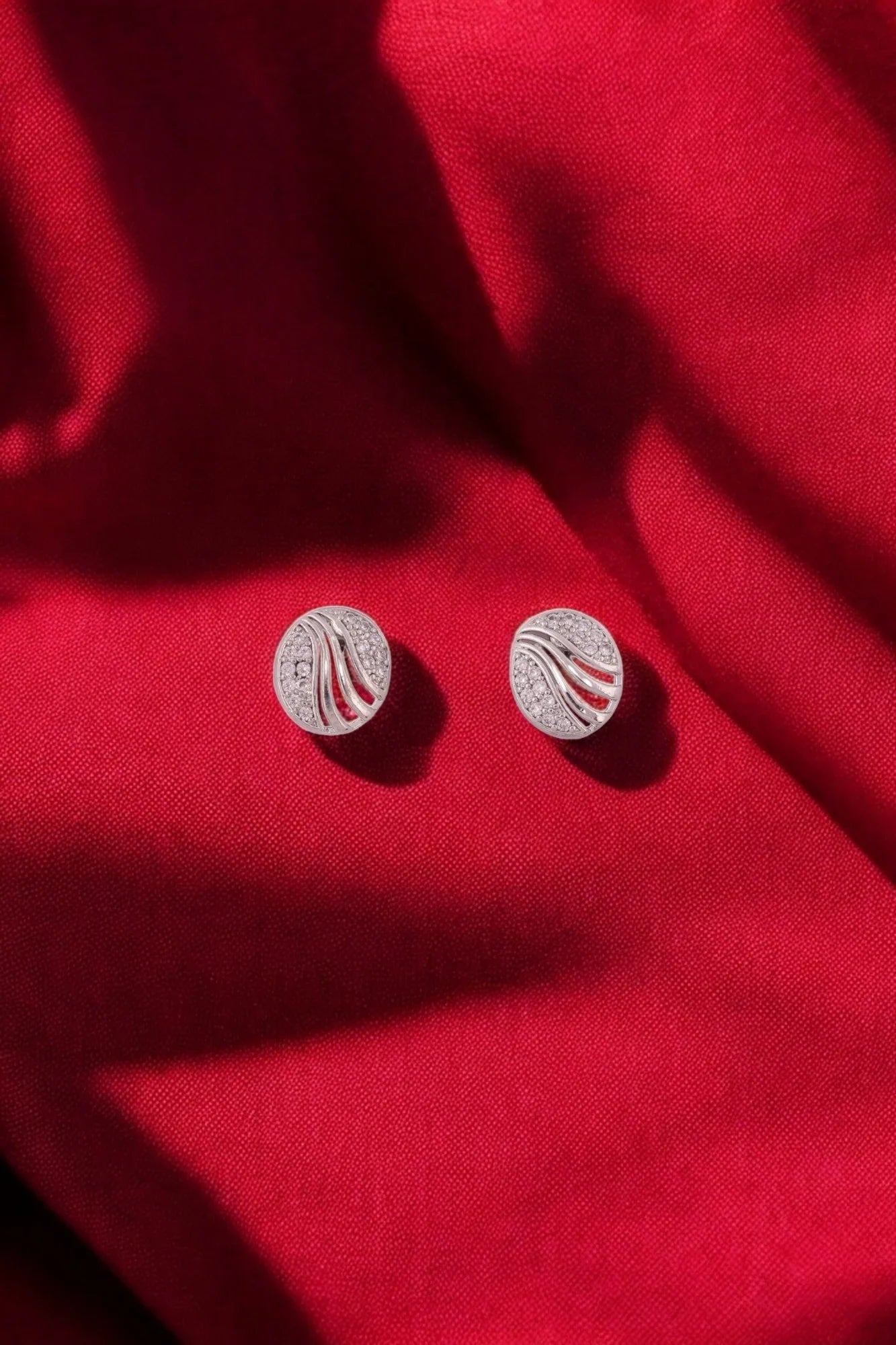 Silver Wave Stud Earrings - Amulya Gems