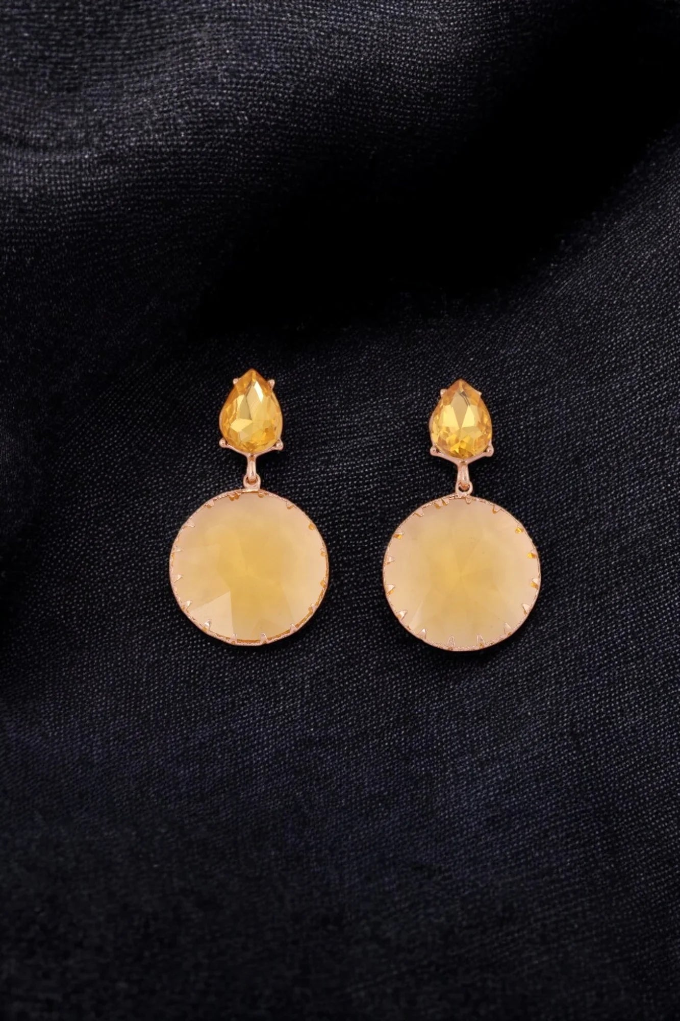 Sunny Yellow Statement Drop Earrings with Teardrop Top - Amulya Gems