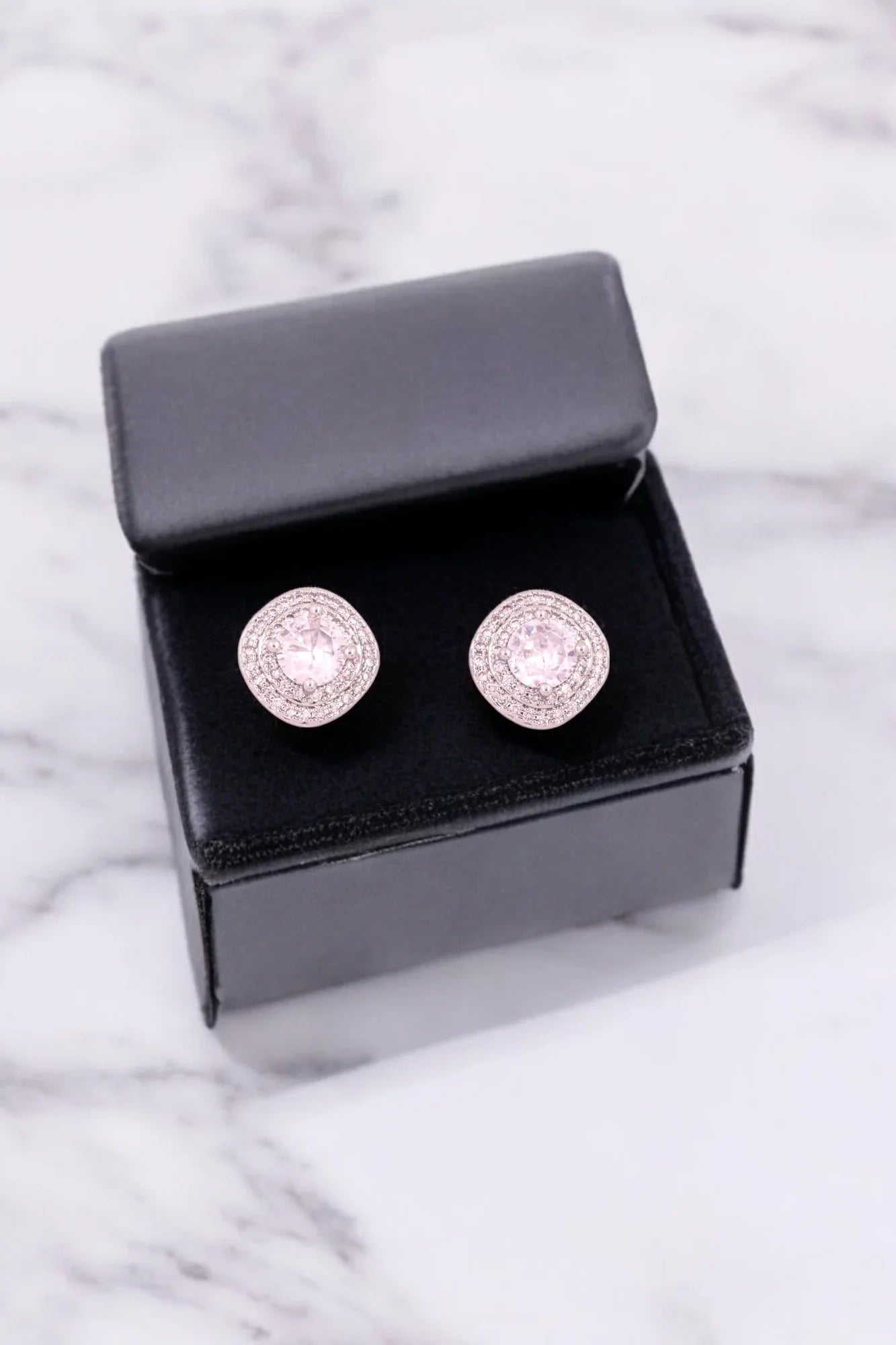 Sparkling Zircon Halo Stud Earrings - Amulya Gems
