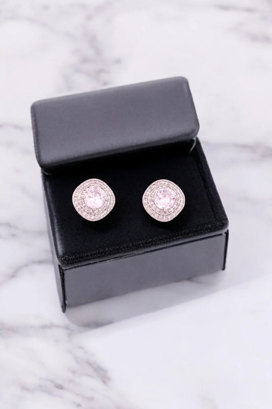 Sparkling Zircon Halo Stud Earrings - Amulya Gems