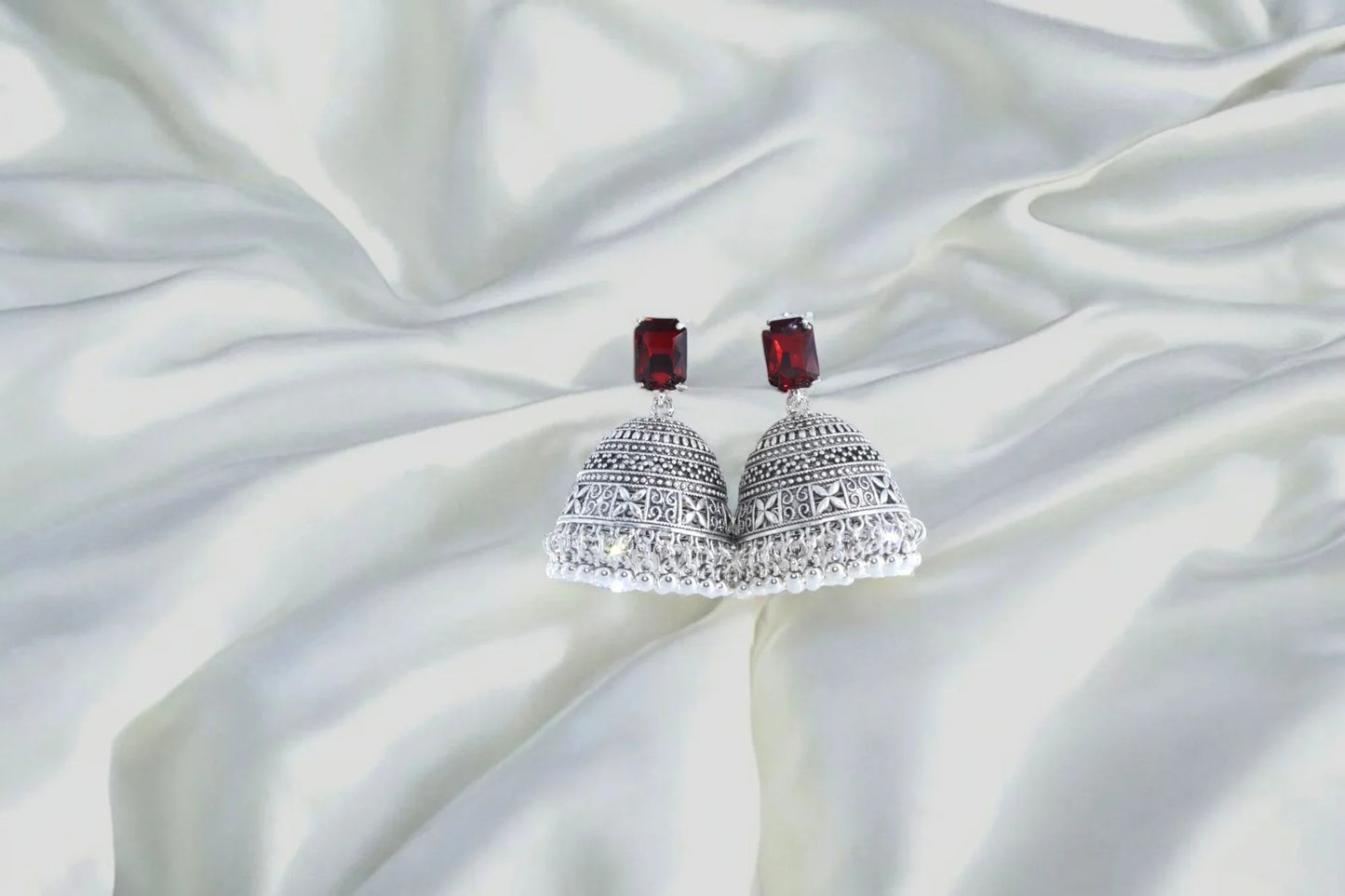 Royal Midnight Jhumka with Deep Red Stones - Amulya Gems