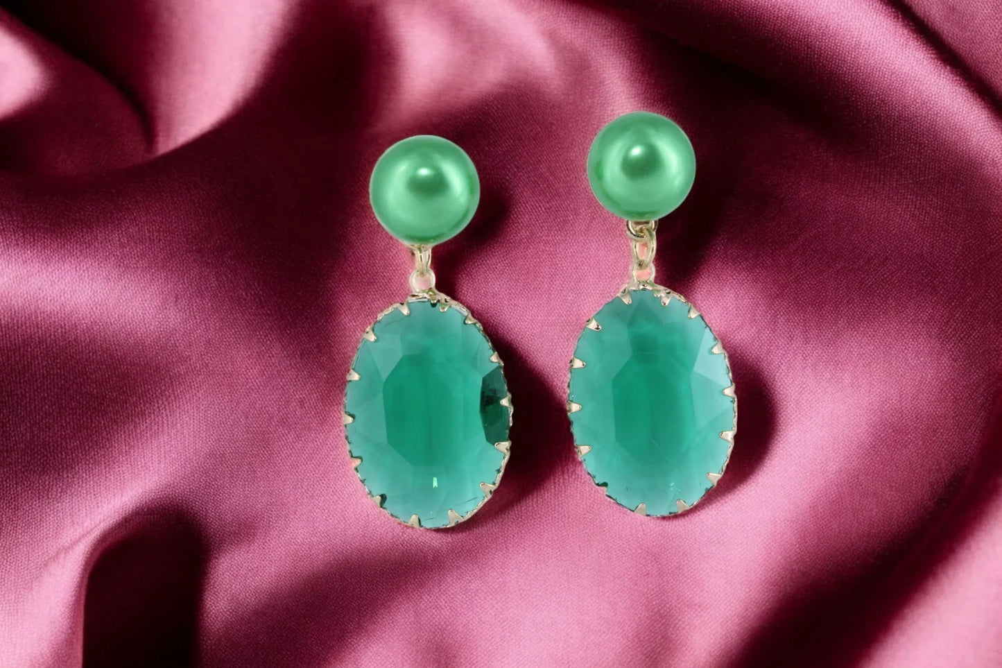 Emerald Elegance Pearl Drop Earrings - Amulya Gems
