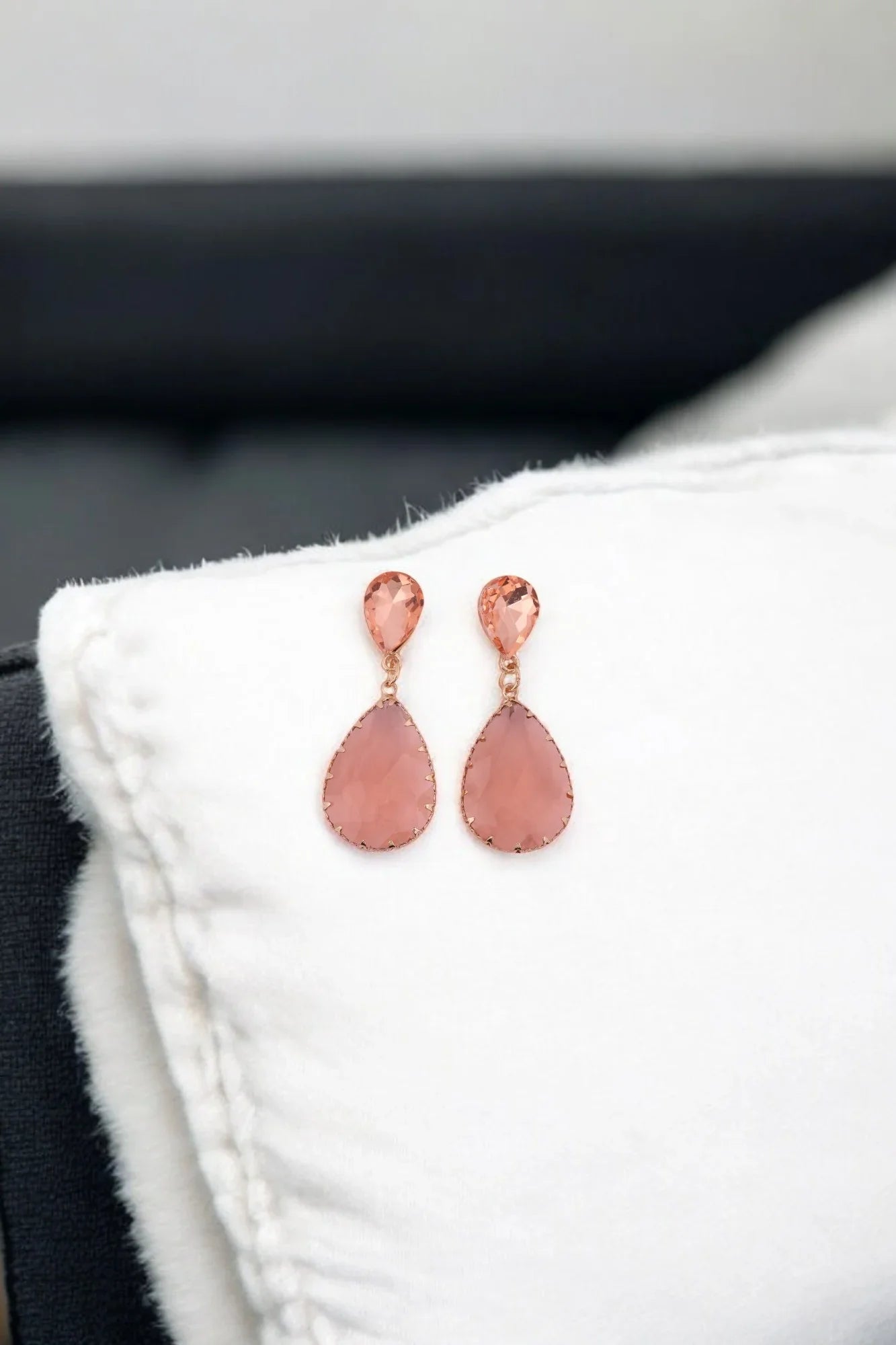 Rose Quartz Drop Earrings - Amulya Gems