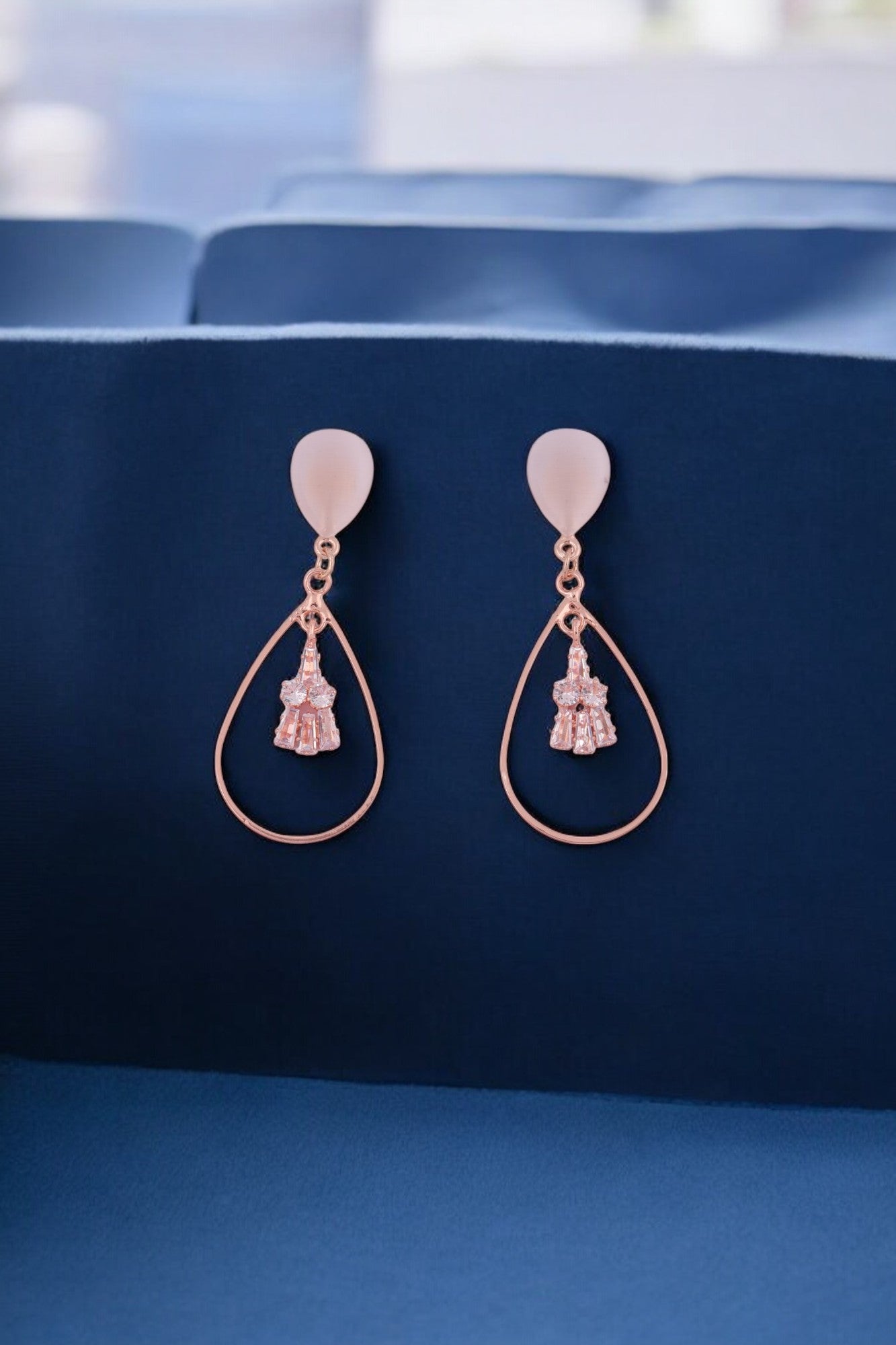 Elegant Rose Gold Teardrop Earrings - Amulya Gems