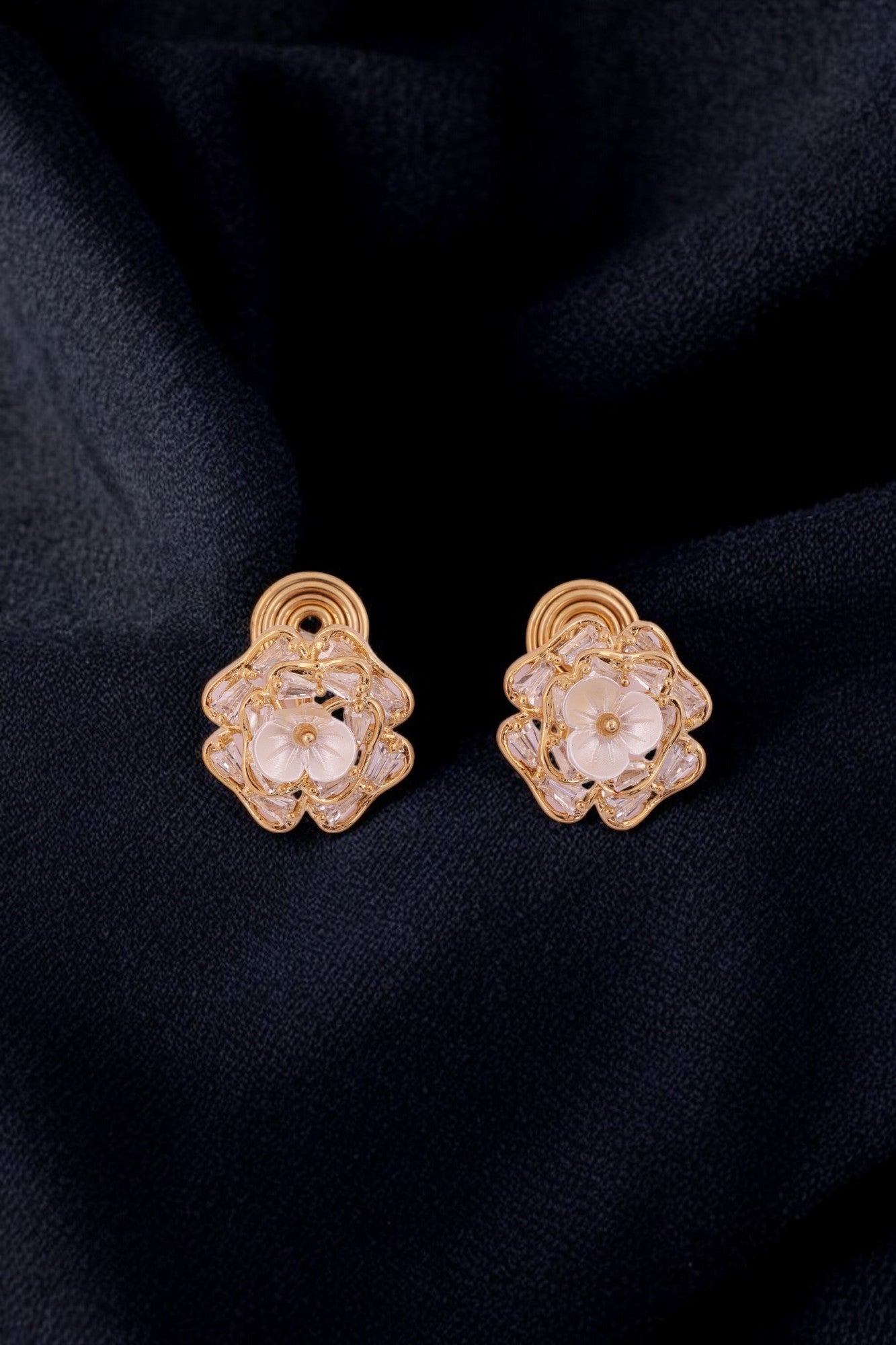 Floral Radiance Stud Earrings - Amulya Gems