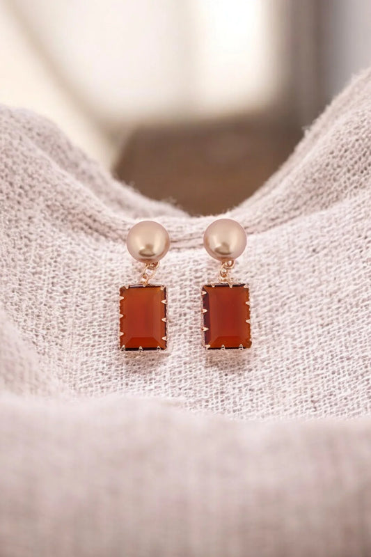 Elegant Rose Gold & Amber Drop Earrings - Amulya Gems