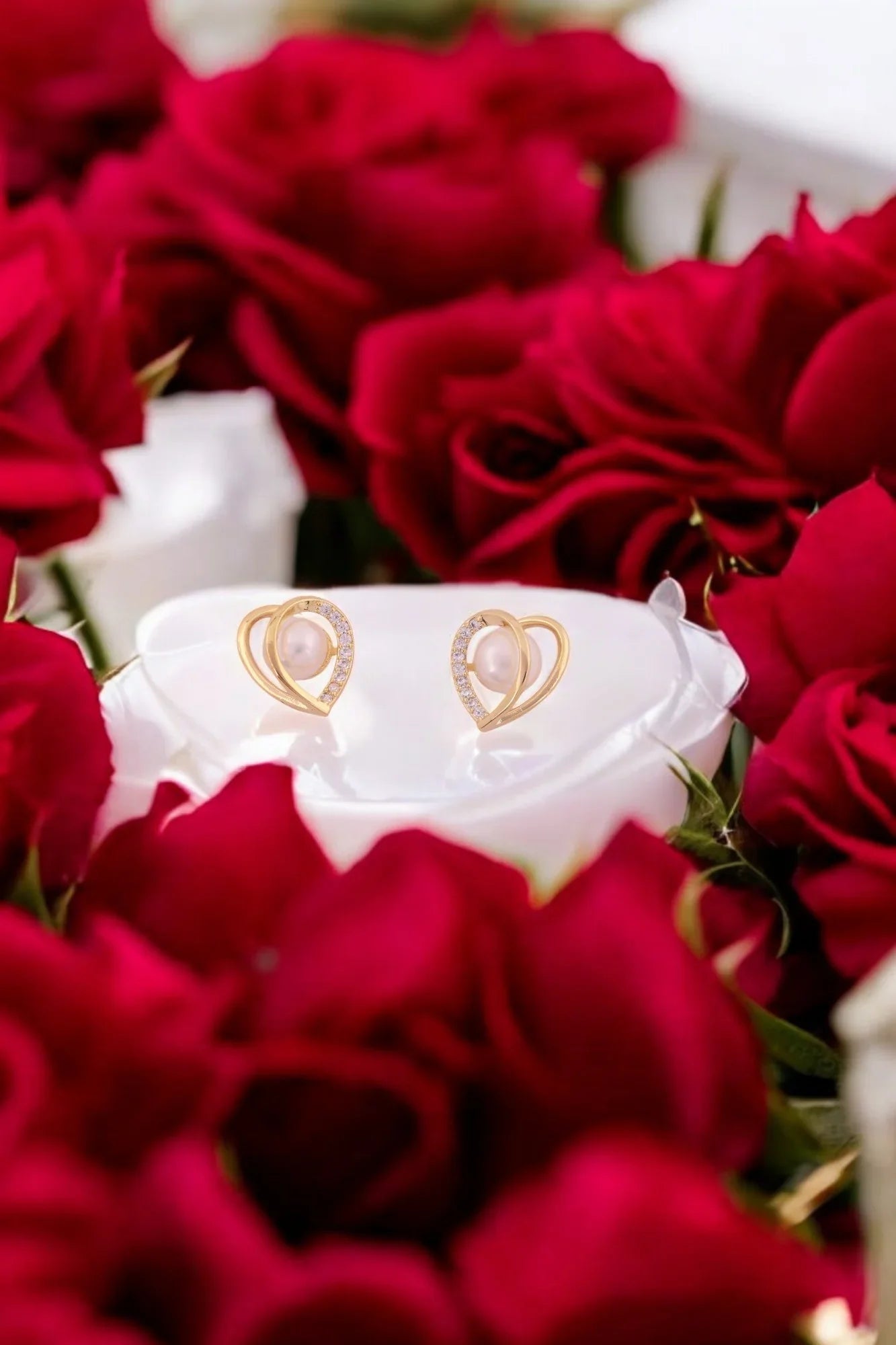 Elegant Pearl Heart Earrings – A Touch of Grace - Amulya Gems