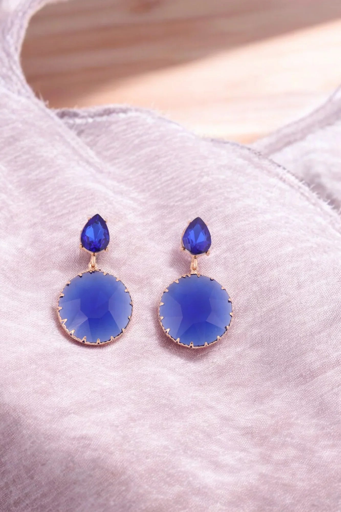 Royal Blue Statement Drop Earrings with Teardrop Accent - Amulya Gems