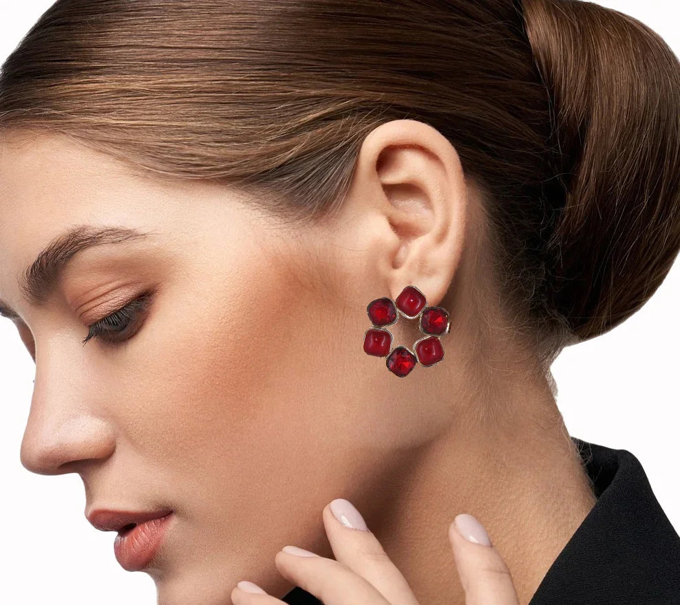 Red Radiance Stud Earrings - Amulya Gems