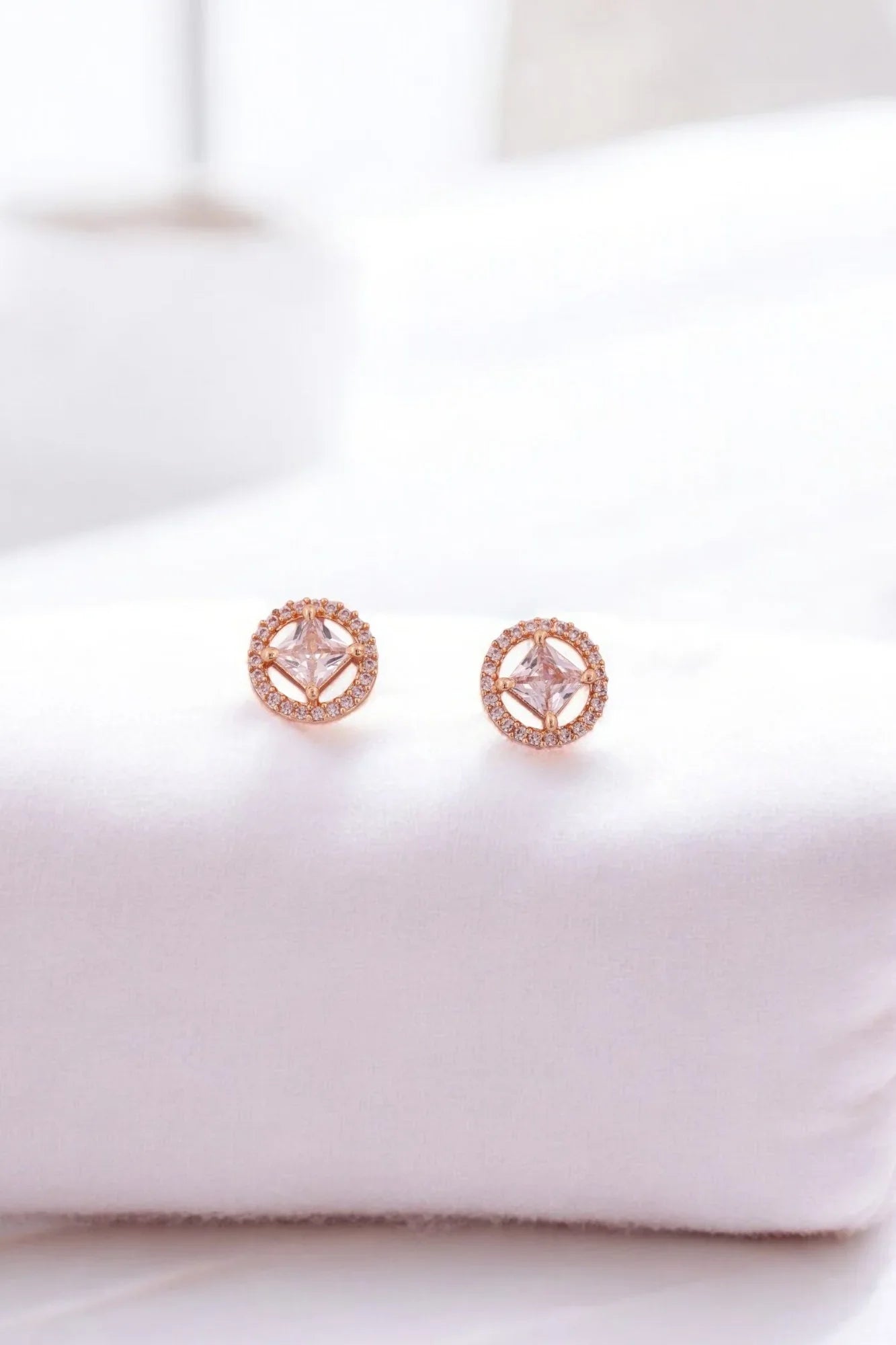 Dazzling Gold Crystal Stud Earrings - Amulya Gems