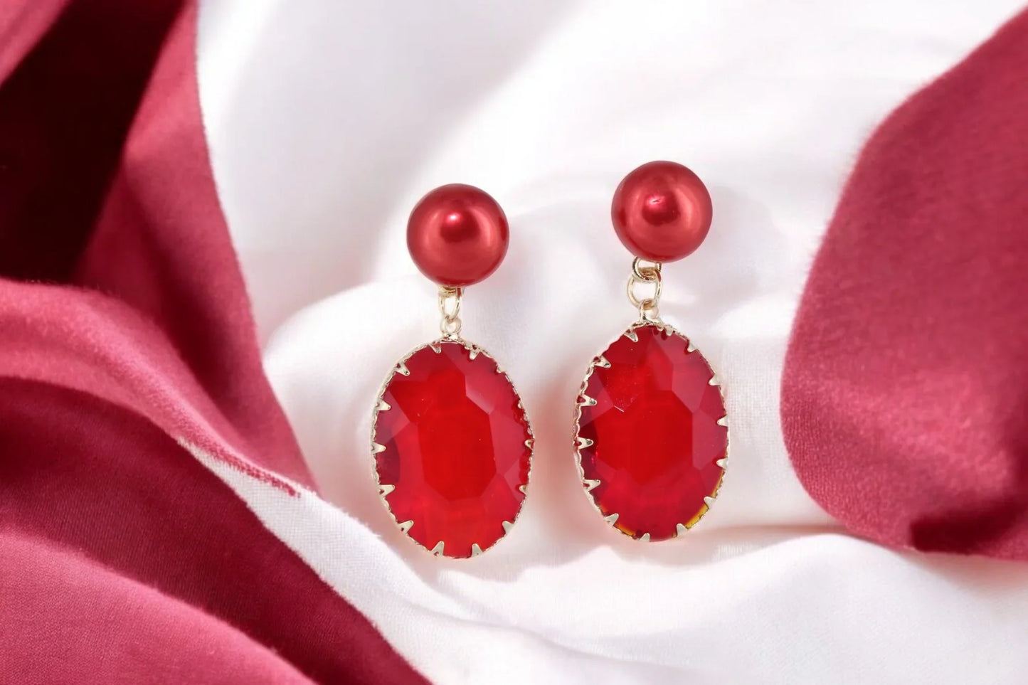 Ruby Radiance Pearl Drop Earrings - Amulya Gems