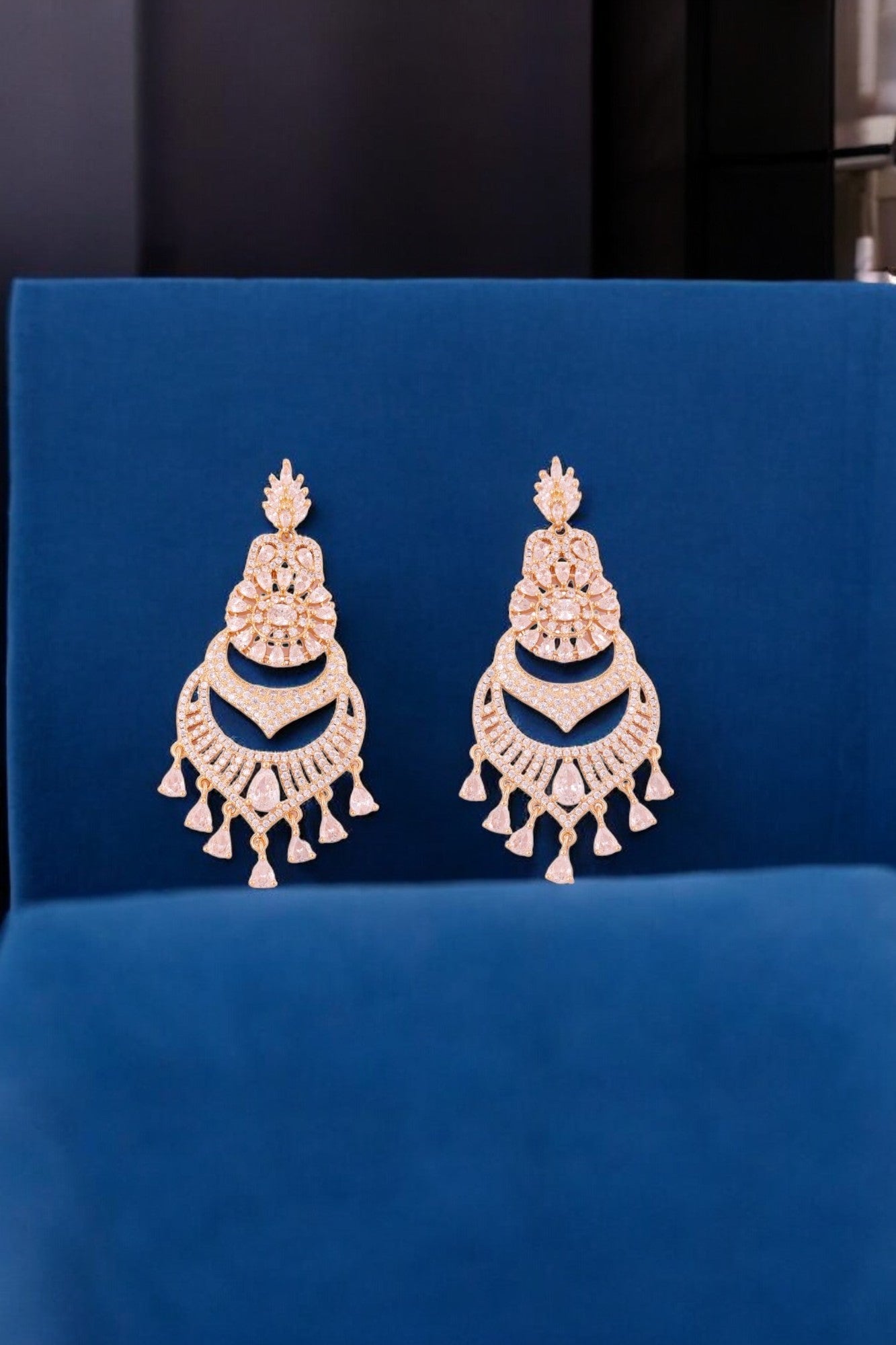 Opulent Rose Gold Chandbali Earrings - Amulya Gems
