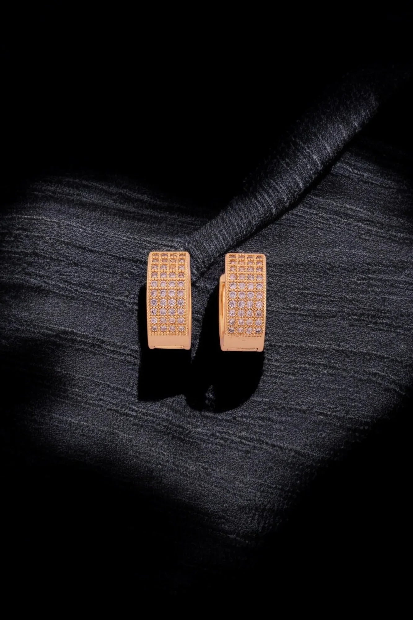 Classic Gold-Plated Diamond Studded Hoop Earrings - Amulya Gems