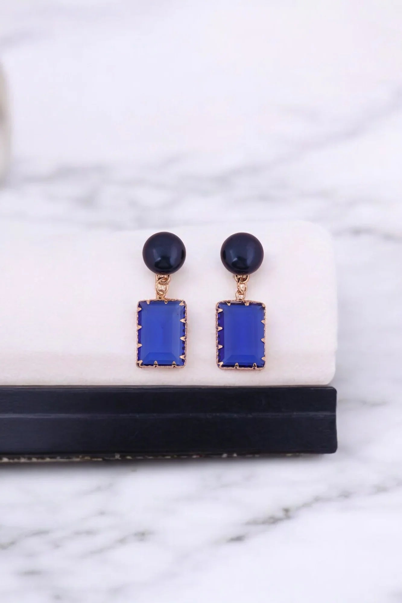 Royal Blue Elegance Peral Drop Earrings - Amulya Gems