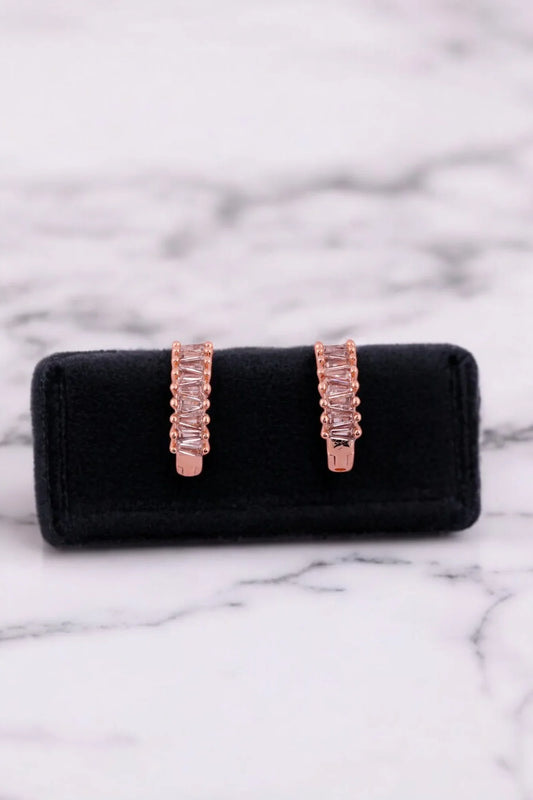 Sleek Rose Gold Baguette Crystal Stud Earrings - Amulya Gems