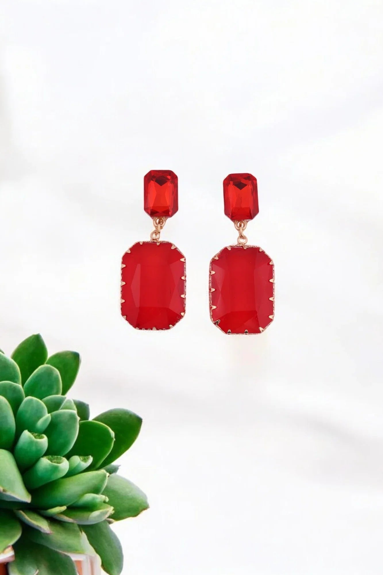 Bold Red Crystal Drop Earrings - Amulya Gems