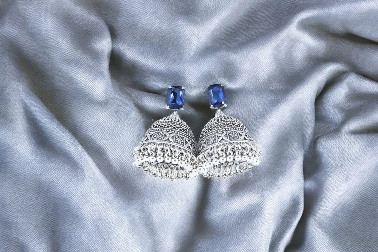 Royal Midnight Jhumka with Deep Blue Stones - Amulya Gems