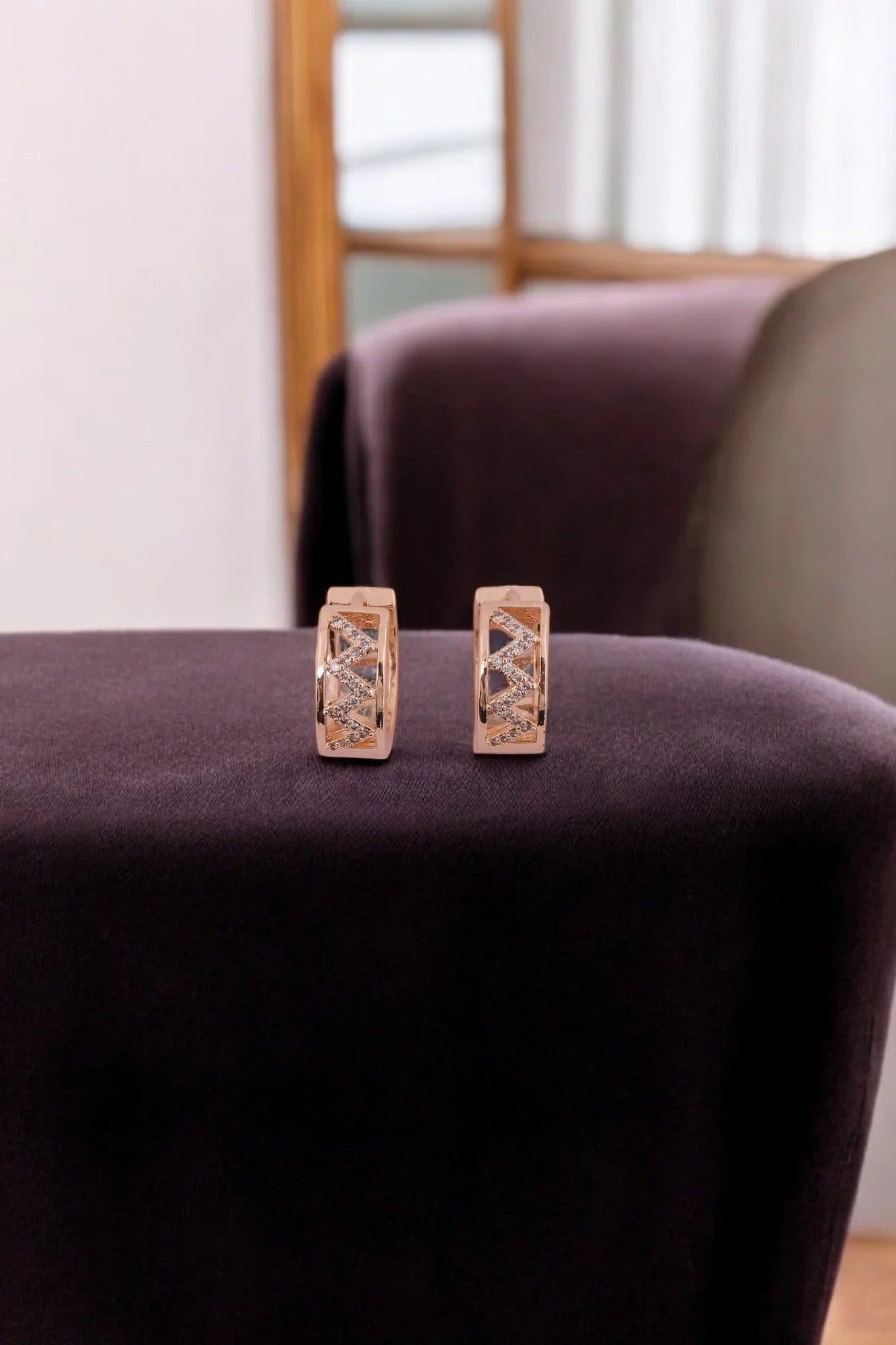 Elegant Rose Gold Plated Geometric Huggie Earrings - Amulya Gems