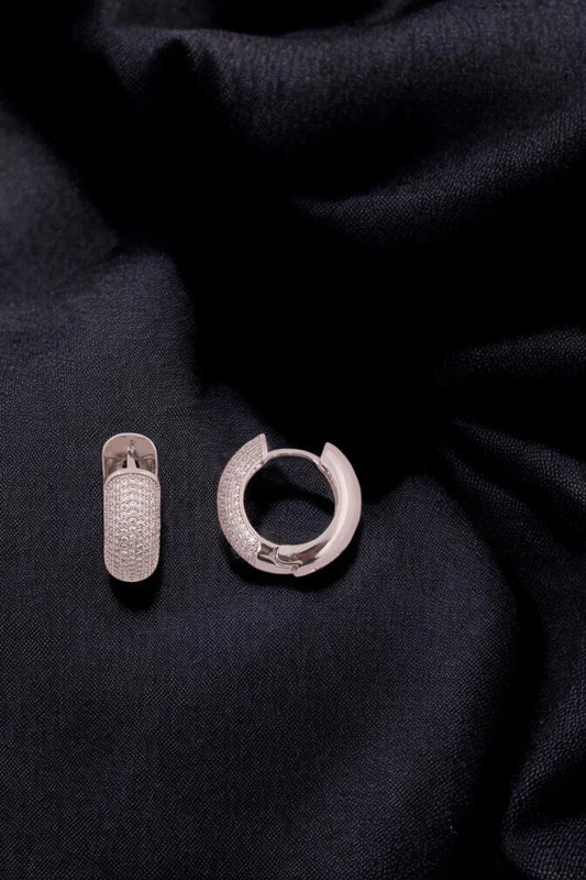 Sparkling Pave Hoop Earrings in White Gold - Amulya Gems