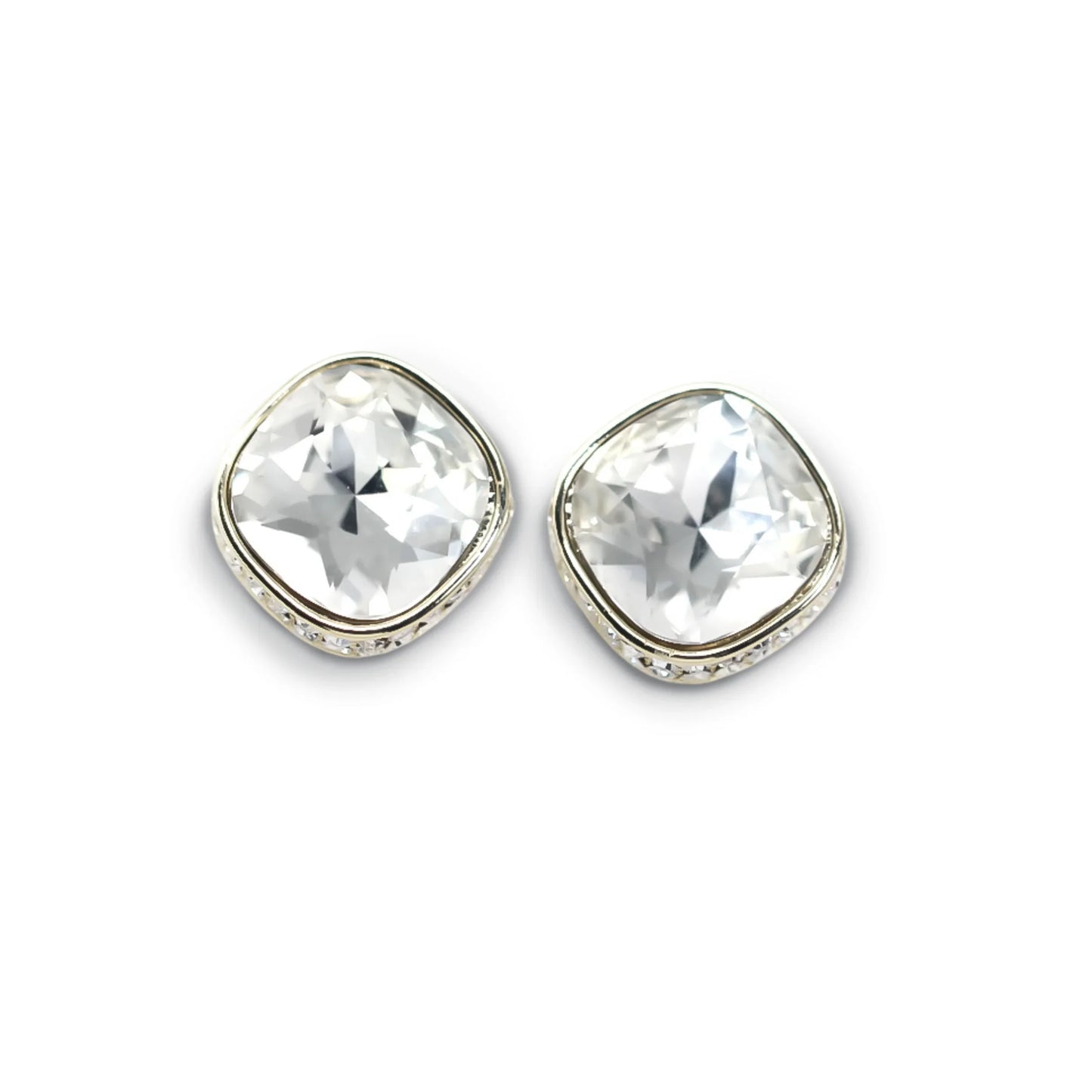 Icy Cushion Gold Plated Stud Earrings - Amulya Gems