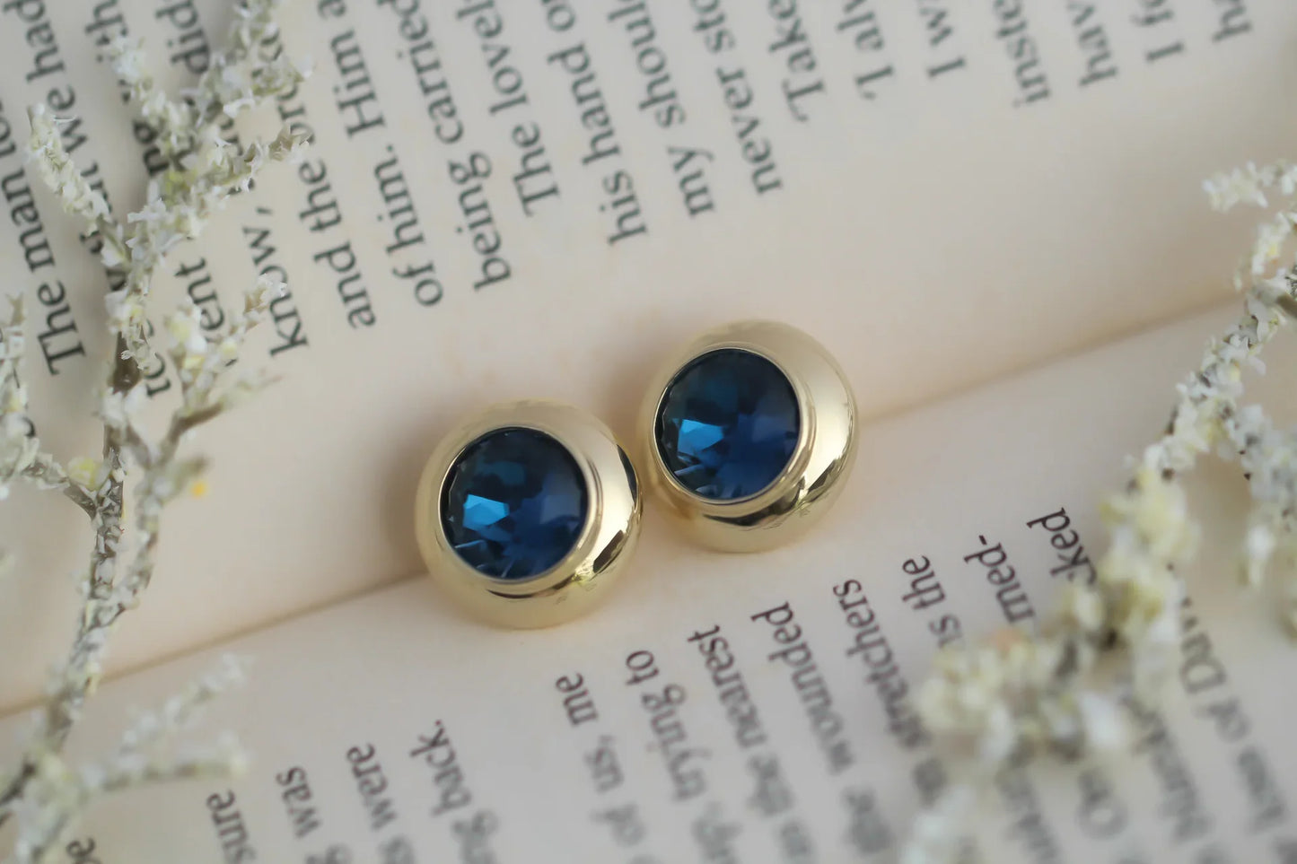 Blue Buttons Gold Plated Stud Earrings - Amulya Gems