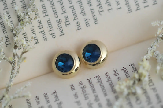 Blue Buttons Gold Plated Stud Earrings - Amulya Gems