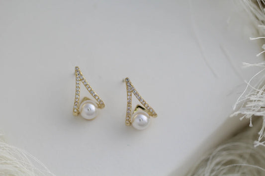 Ellen Pearl Drop Stud Earrings - Amulya Gems