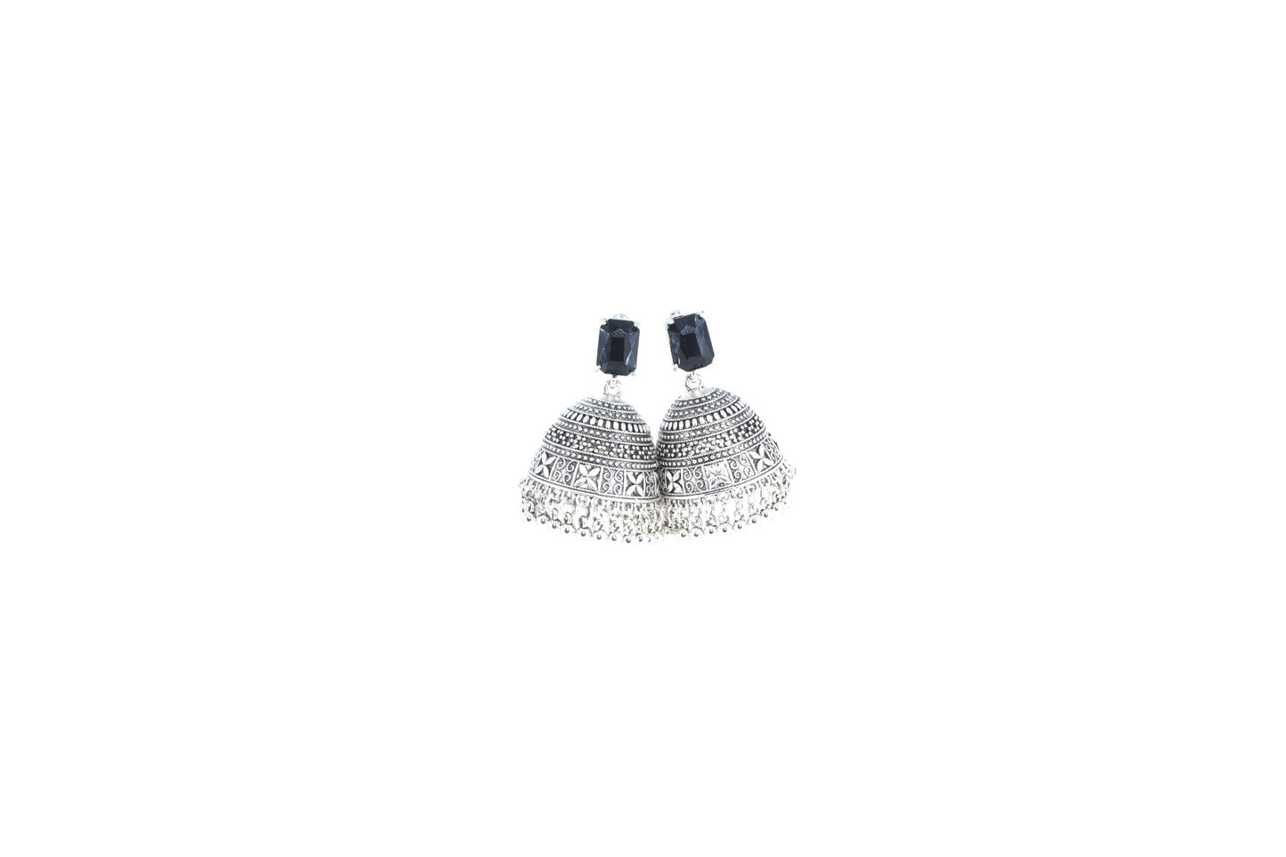 Noor Black Stone Antique Jhumka Earrings - Amulya Gems