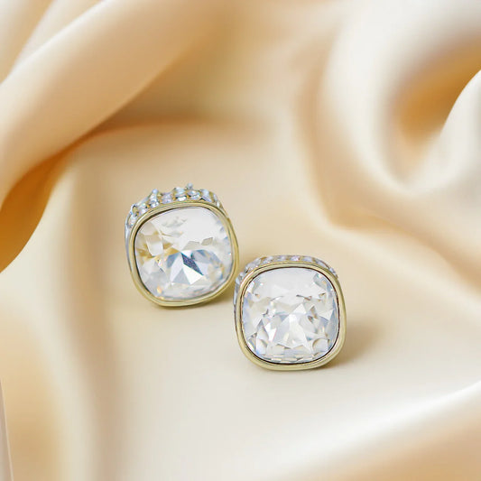 Icy Cushion Gold Plated Stud Earrings - Amulya Gems