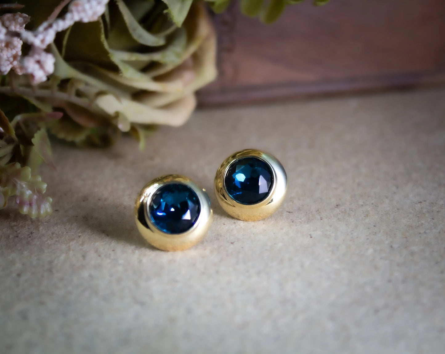 Blue Buttons Gold Plated Stud Earrings - Amulya Gems