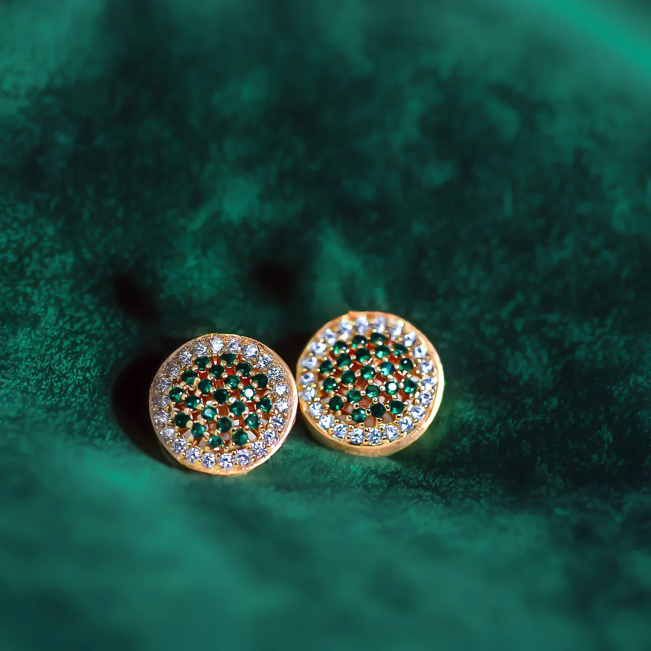 Green Glamour Gold Plated Stud Earrings - Amulya Gems