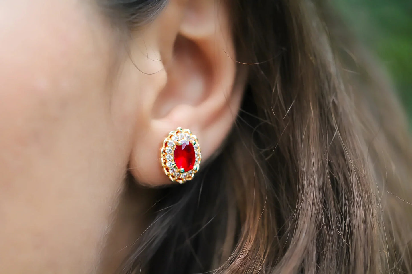 Scarlet Embrace Gold Plated Stud Earrings - Amulya Gems
