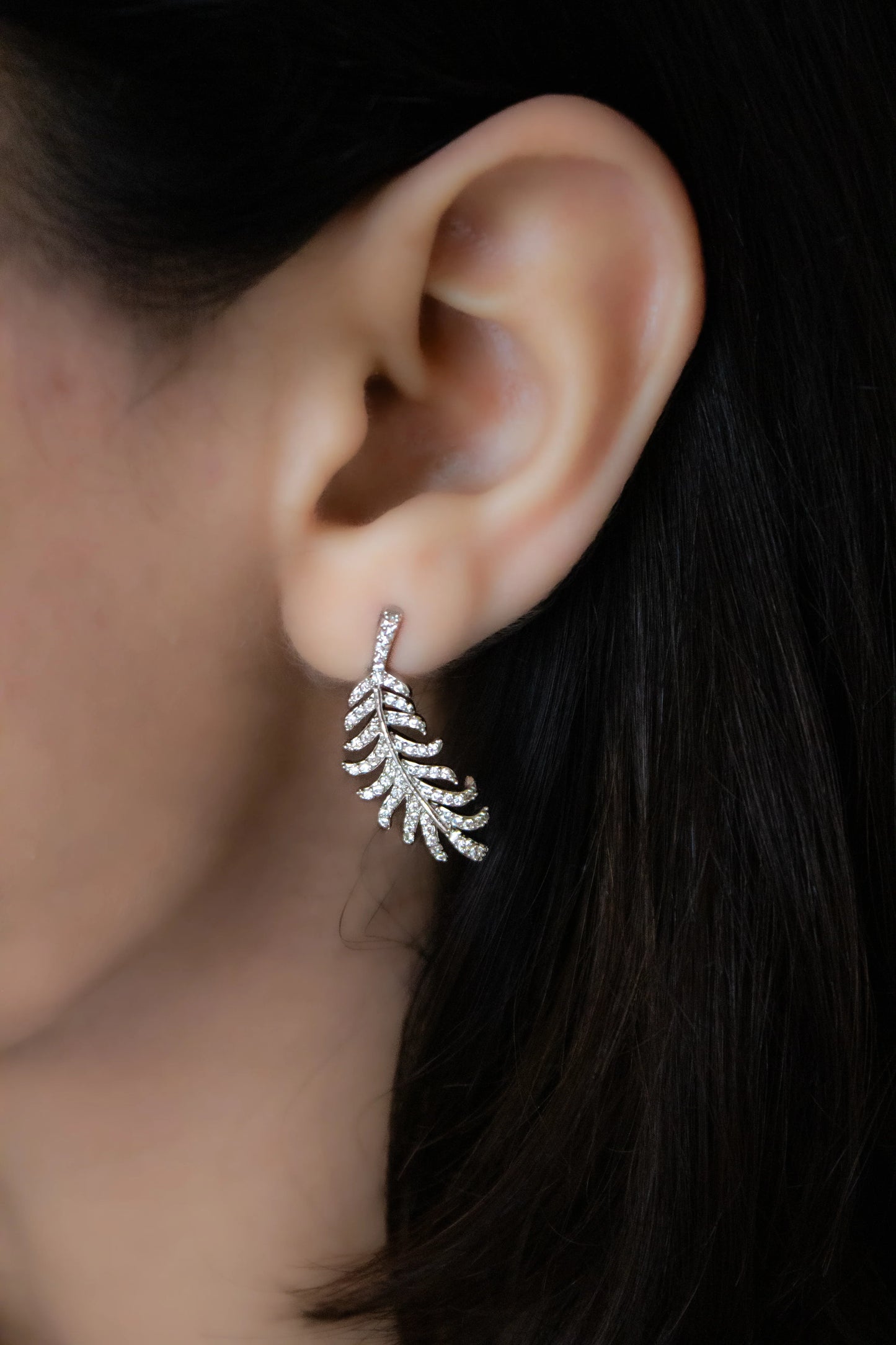 Crystal Feather Stud Earrings - Amulya Gems