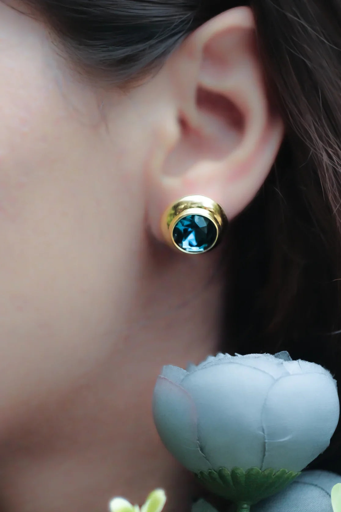Blue Buttons Gold Plated Stud Earrings - Amulya Gems