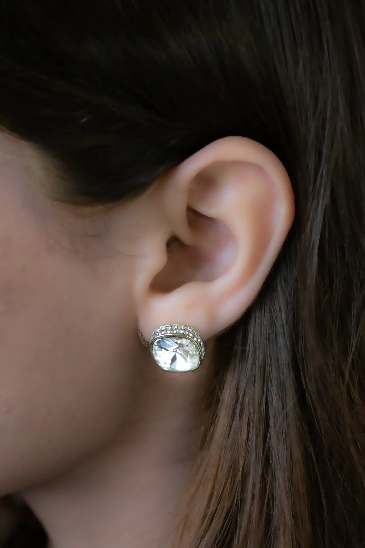 Icy Cushion Gold Plated Stud Earrings - Amulya Gems
