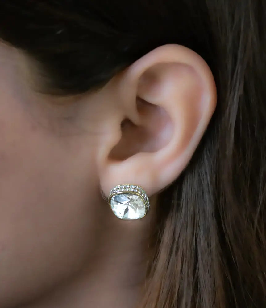 Icy Cushion Gold Plated Stud Earrings