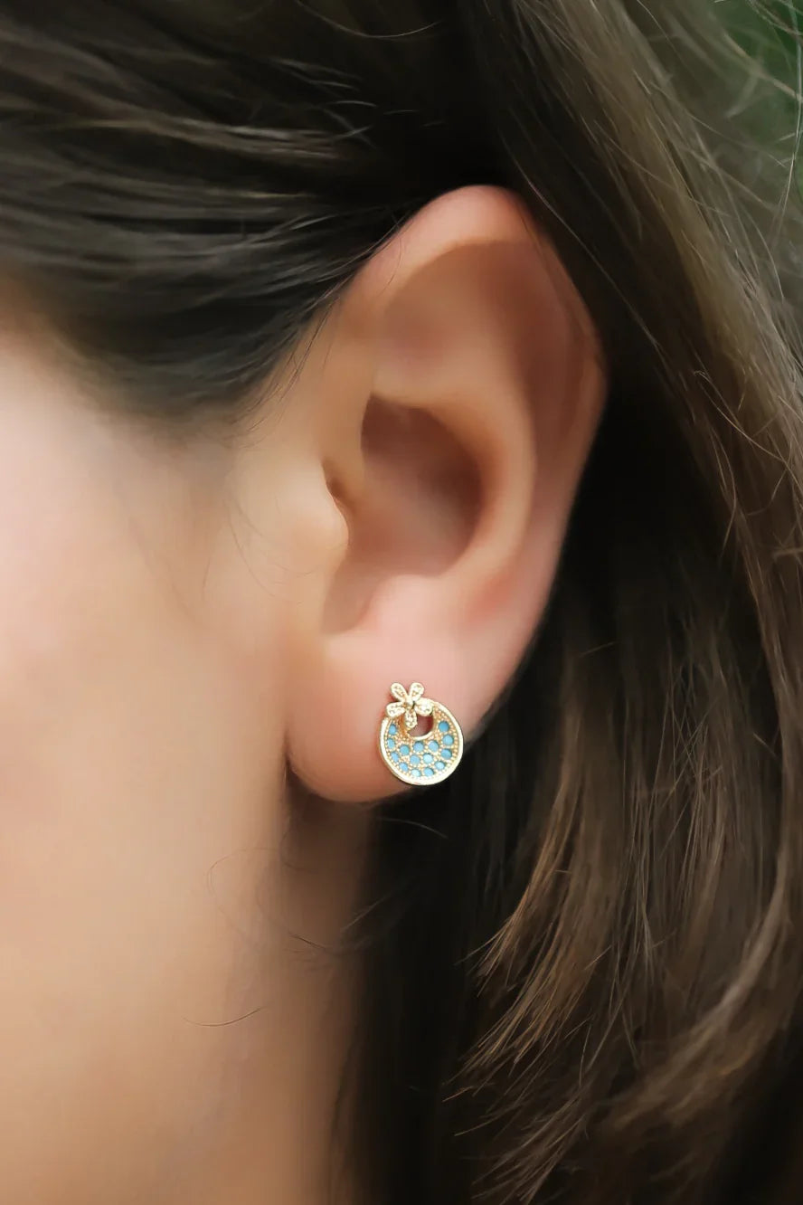 Blue Gliders Gold Plated Stud Earrings - Amulya Gems