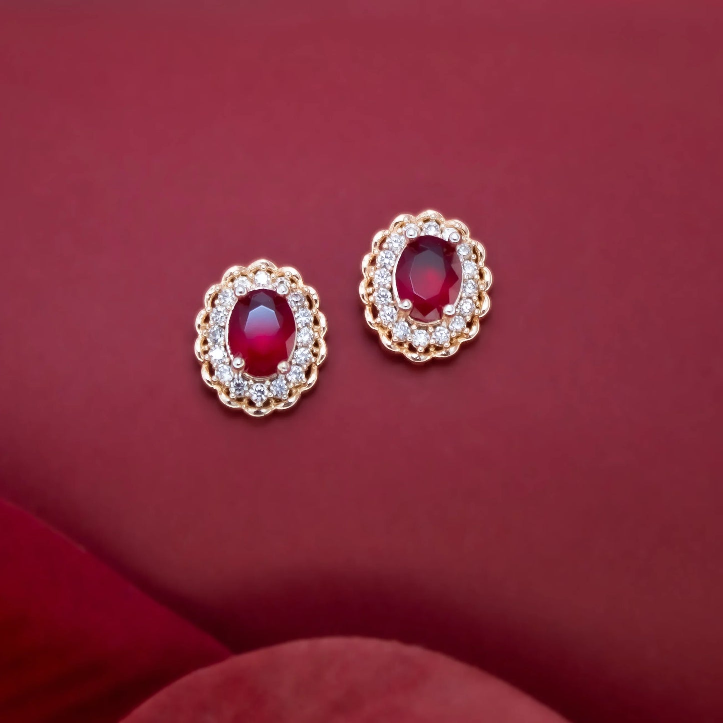 Scarlet Embrace Gold Plated Stud Earrings - Amulya Gems