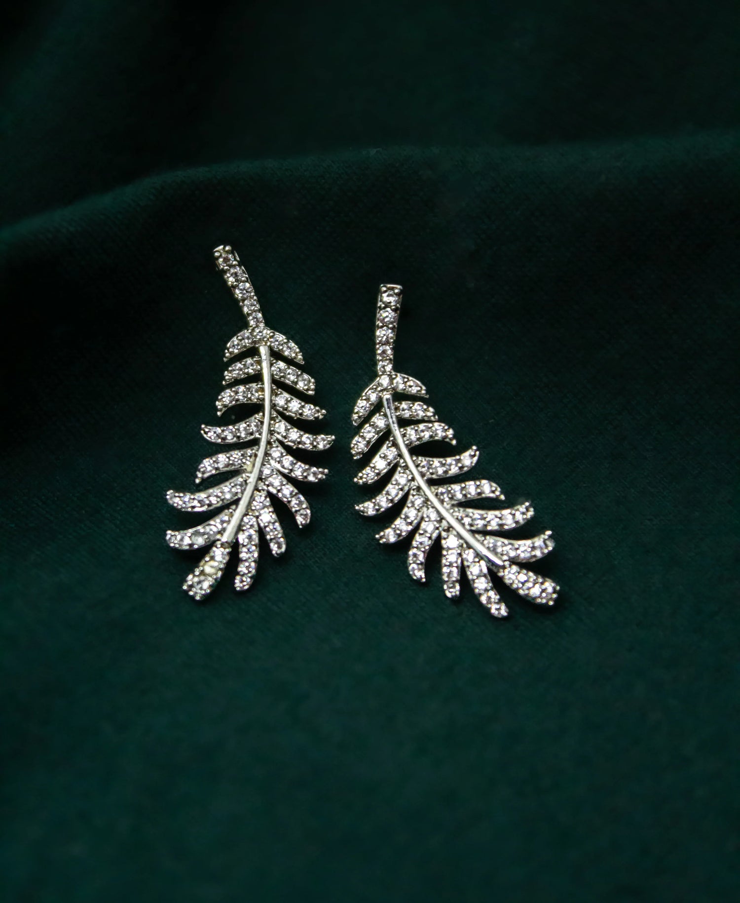 Crystal Feather Stud Earrings - Amulya Gems