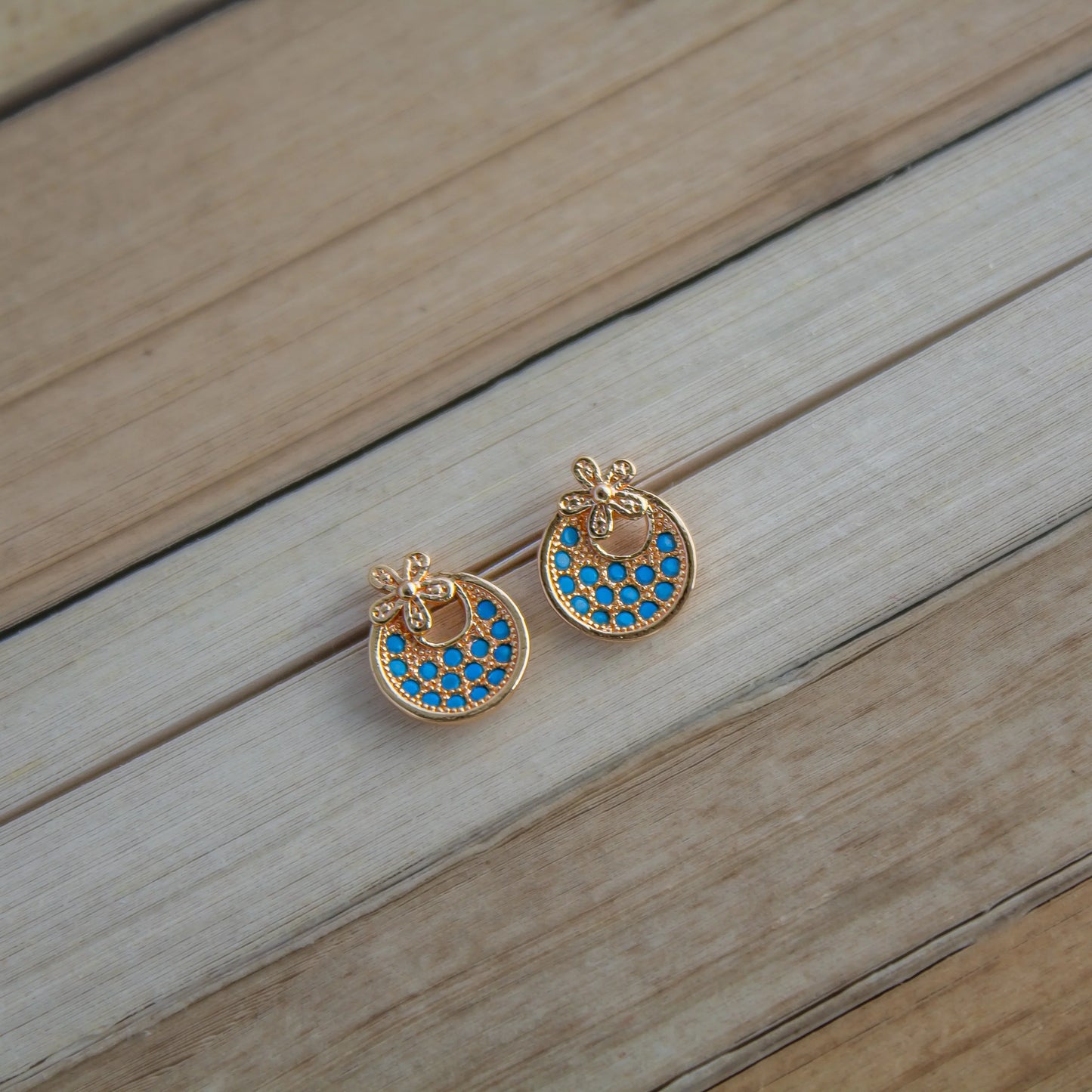 Blue Gliders Gold Plated Stud Earrings - Amulya Gems