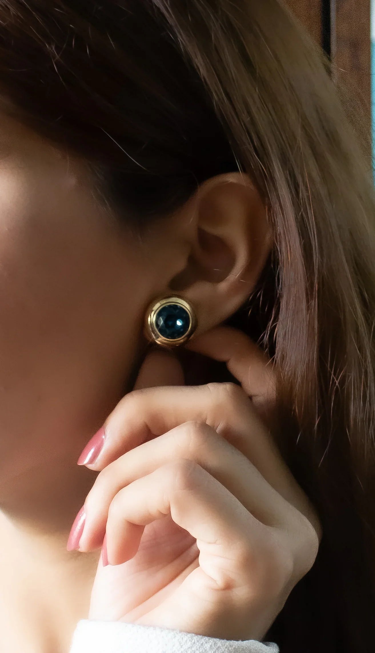 Blue Buttons Gold Plated Stud Earrings - Amulya Gems