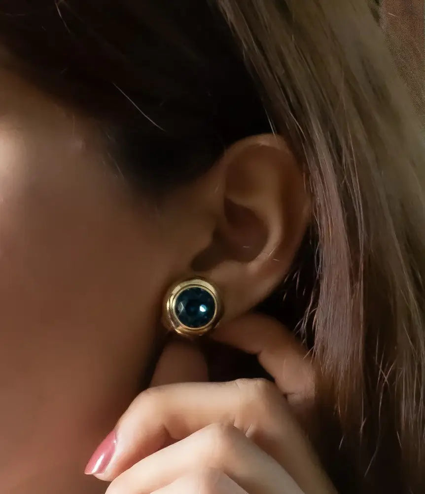 Blue Buttons Gold Plated Stud Earrings