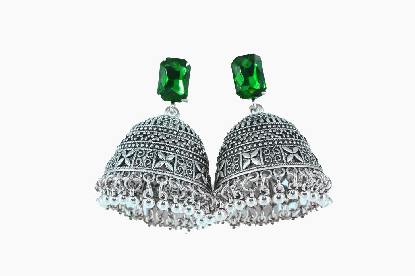Royal Midnight Jhumka with Deep Green Stones - Amulya Gems