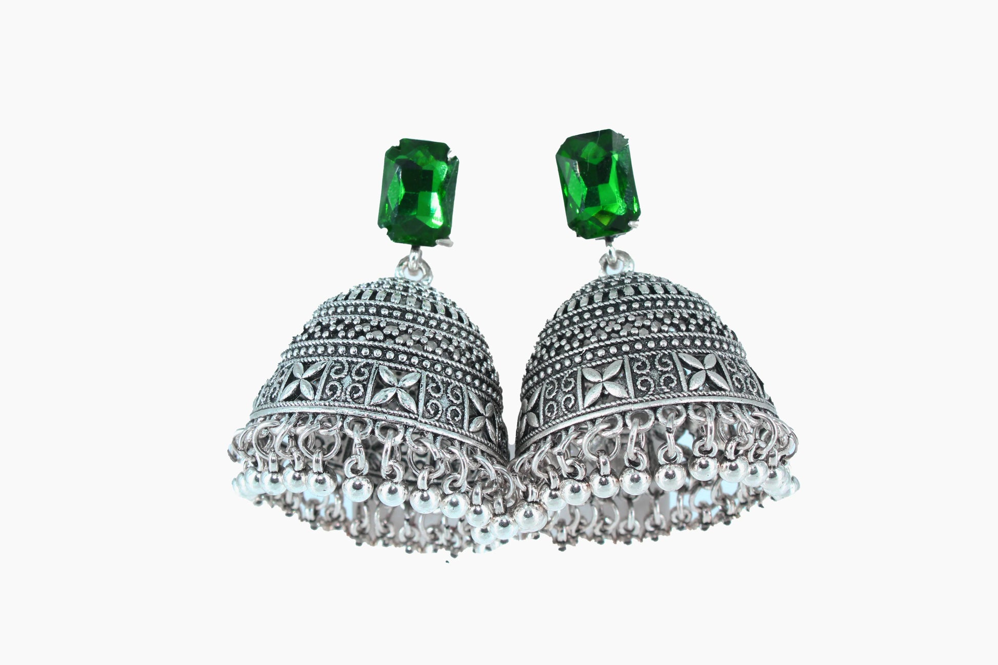 Royal Midnight Jhumka with Deep Green Stones - Amulya Gems